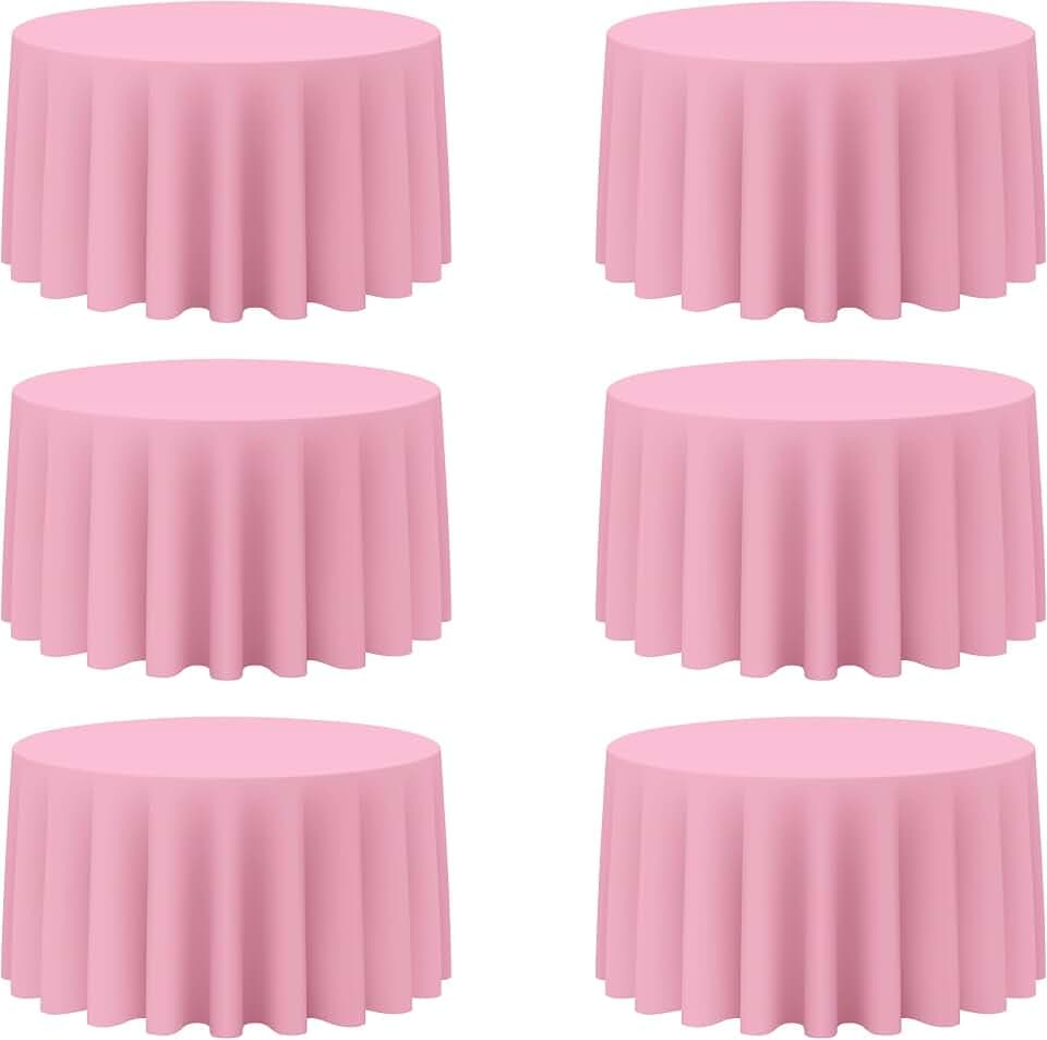 BRILLMAX 6 Pack Pink Round Tablecloths 120 Inch for 60" Tables