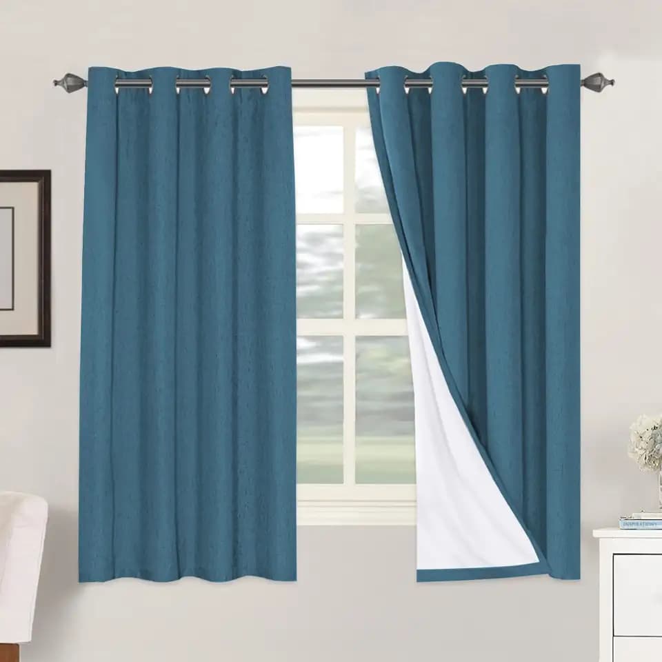 H.VERSAILTEX 100% Blackout Linen Curtains 63" L 2 Panels Blue Sapphire
