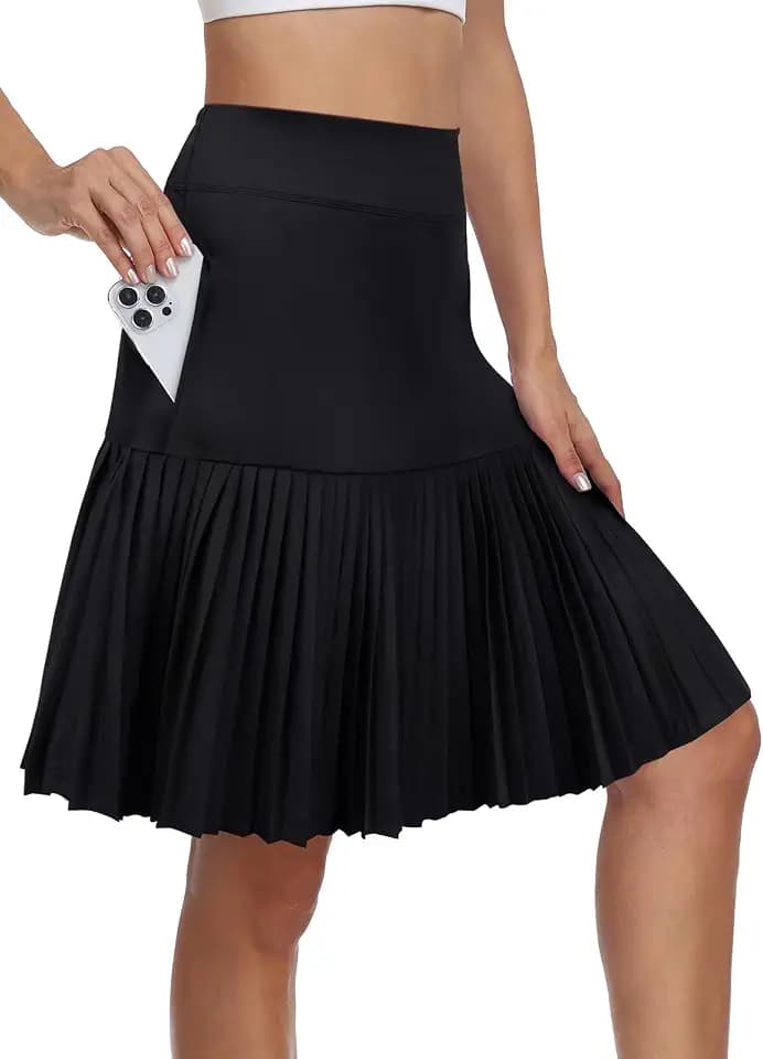 KORALHY 21" Golf Skorts with Pockets Pleated Tennis Skirts with Shorts Knee Length Skort for Athletic, Workout, Casual Wear