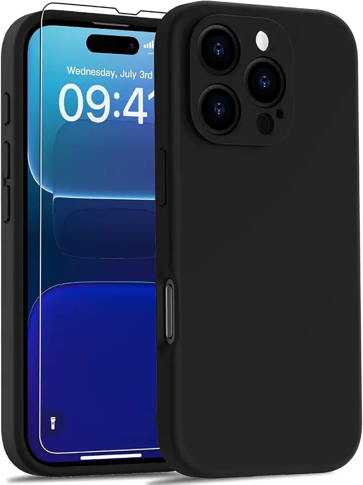 Goodon for iPhone 16 Pro Max Case with Screen Protector - Enhanced Camera Protection- Soft Microfiber Lining - Liquid Silicone Shockproof Protective Phone Cover for Men Women Girls - Black