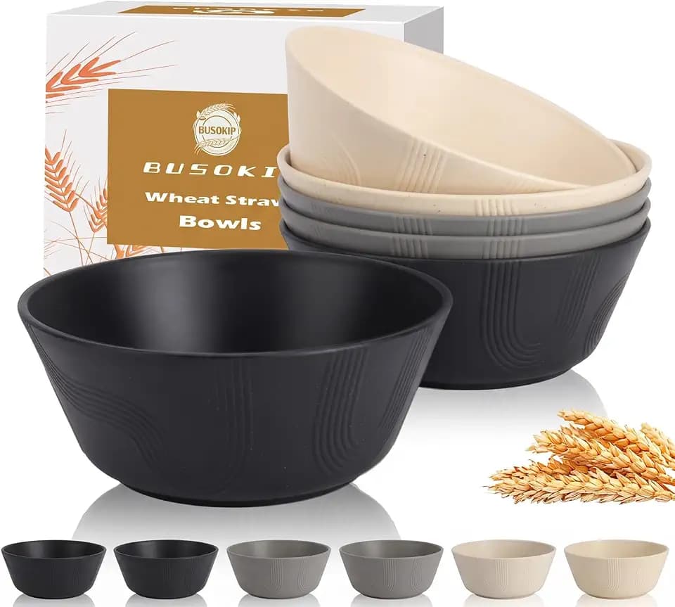 36oz Soup Bowls Set of 6, Microwave Safe Ramen Bowls - BlackBeige