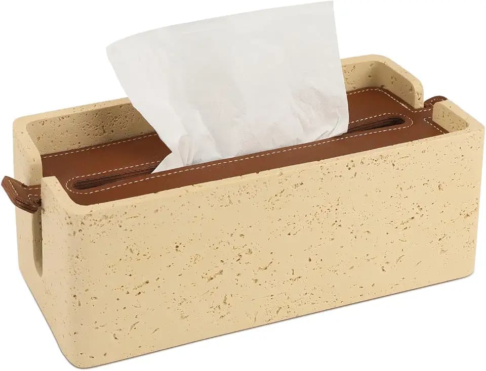 2026 Upgrade Version Tissue Box Cover | Large Square Tissue Box Holder 10" x 4" | Leather Stylish Cube Tissue Cover for Bathroom Vanity Countertop, Bedroom, Living Room, Coffee Table, Office, Yellow