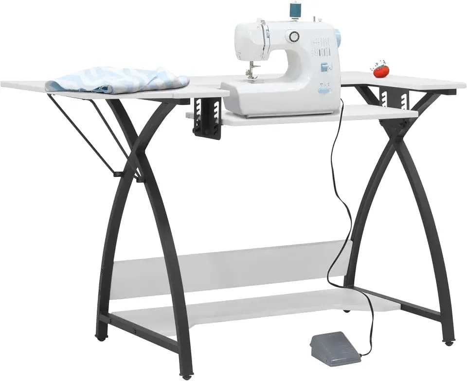 Comet Plus Hobby and Sewing Table with Fold-Down Side Shelf, Height Adjustable Platform and Bottom Storage Shelf