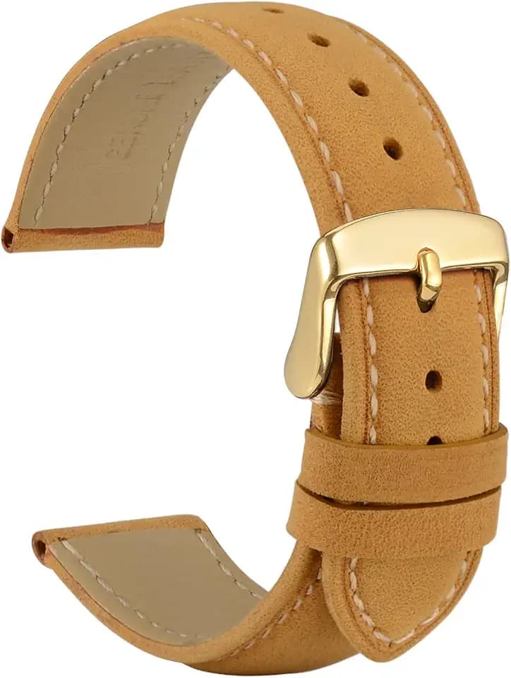 WOCCI 20mm Vintage Leather Watch Band for Men and Women, Gold Buckle (Tan)