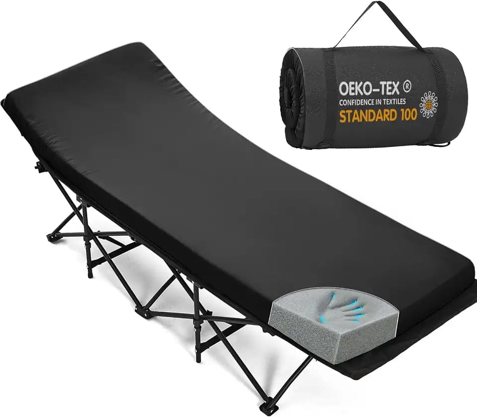 CYMULA Camping Cot Pad, Pad Only 2 Inch Memory Foam,Camping Pad for Folding Cot and Foldable Cot, Portable Roll Up Camp Gear for Car Camping Travel Tent, Non-Slip Waterproof Bottom, Removable Cover
