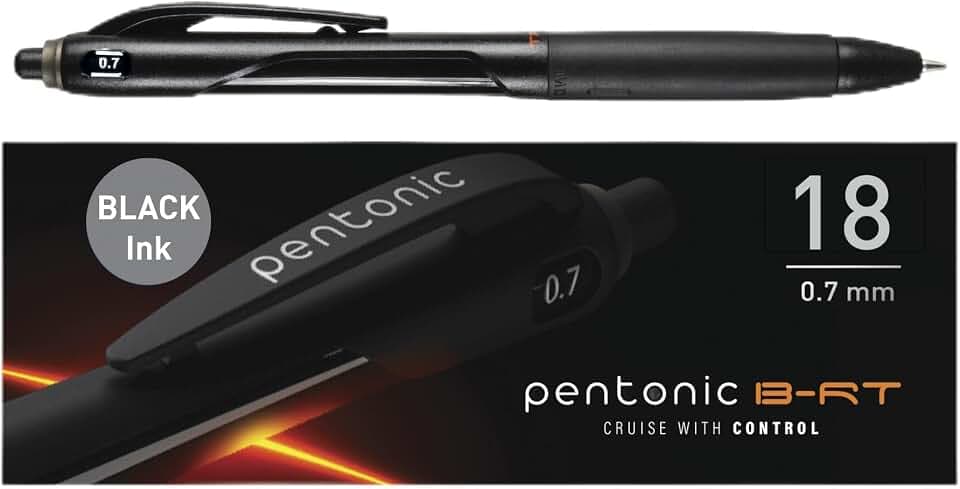Pentonic B-RT Ballpoint Pens, 18 Count, Black Pens Black Ink, 0.7 mm Fine