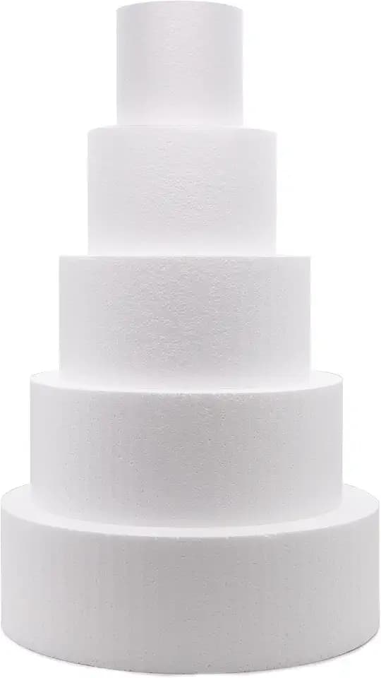 Crafare 5 Tier Round Foam Cake Dummy Decorating 4“ 6” 8“ 10” 12“ Supplies for Wedding Baby Shower Birthday Party Cake Decoration 17.7 Inches Tall
