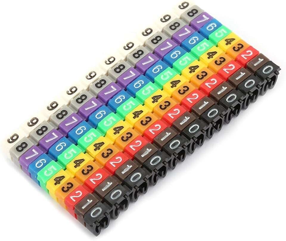 Digitaler Röhrendraht Kabelkennzeichnung 0-9 Nummer Codierter Clip auf Kunststoffkabeletikettrohr Bunter Kabelmarkierer C Form Geeignetes Mehrfachkabel (100Pcs 2.5mm²)