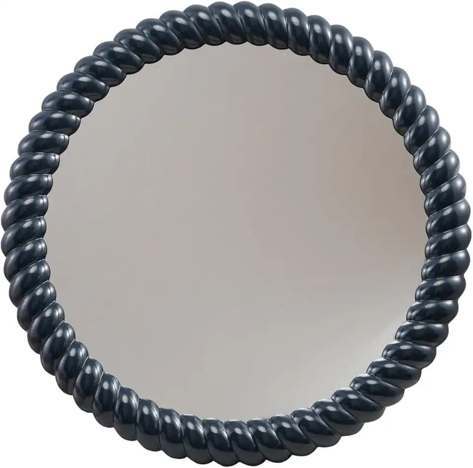 Creative Co-Op Round Twisted Wood Framed Wall Mirror, Blue Finish