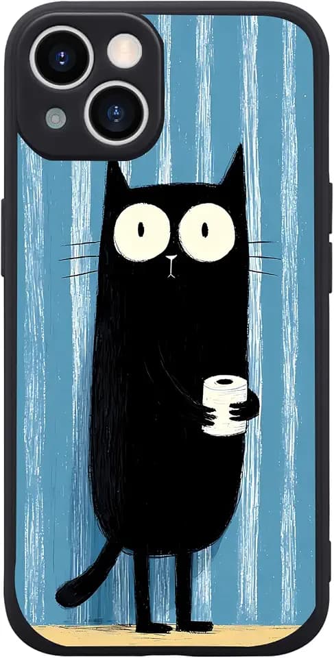 Funny Cat Phone Case for iPhone 16 Plus, Cute Black Cat Case Liquid Silicone Soft Gel Rubber Phone Cover with Microfiber Lining for iPhone 16 Plus