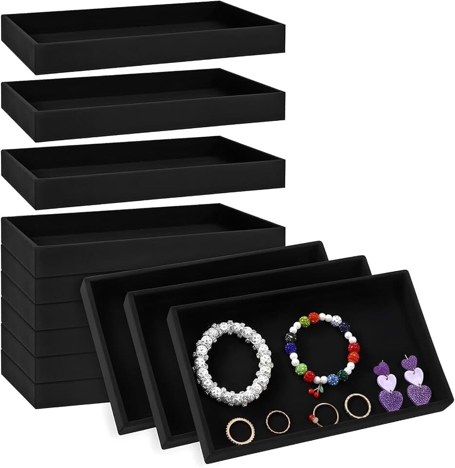 12 Pack Velvet Jewelry Trays,Stackable Jewelry Drawers 8.3x5x1inches Storage Trays for Display Beads Bracelets Necklaces Ring Earrings