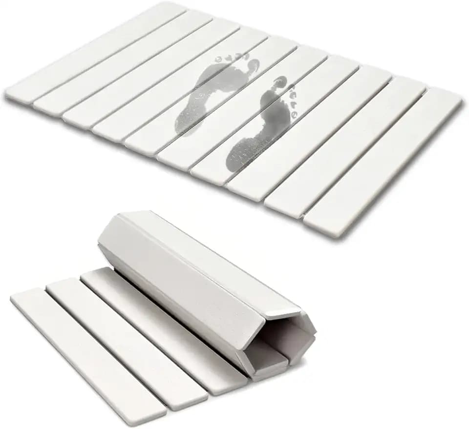 Foldable Stone Bath Mat, 23.6x15.5 Inch Super Absorbent Diatomaceous Earth Mat, Non-Slip Quick Drying and Easy to Clean for Bathroom, White