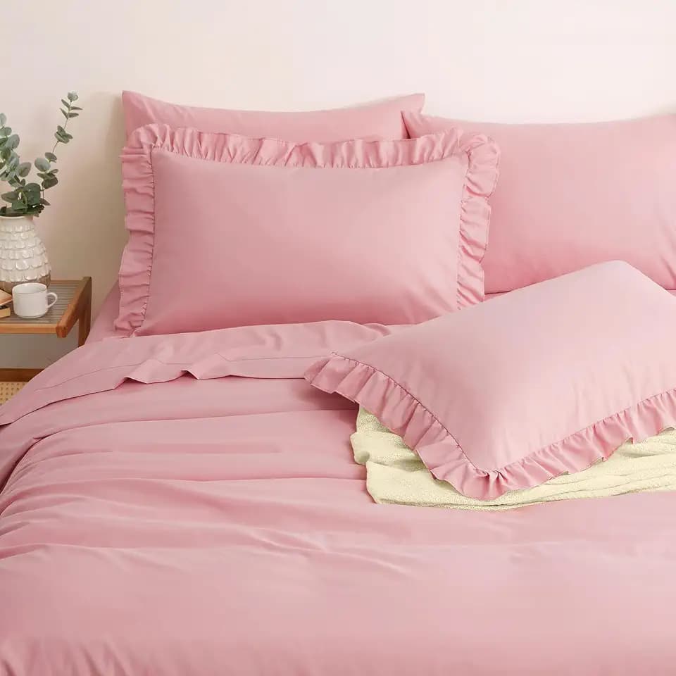 Horbaunal Dusty Pink Ruffle Sheets Queen Size 6 Piece, Shabby Chic