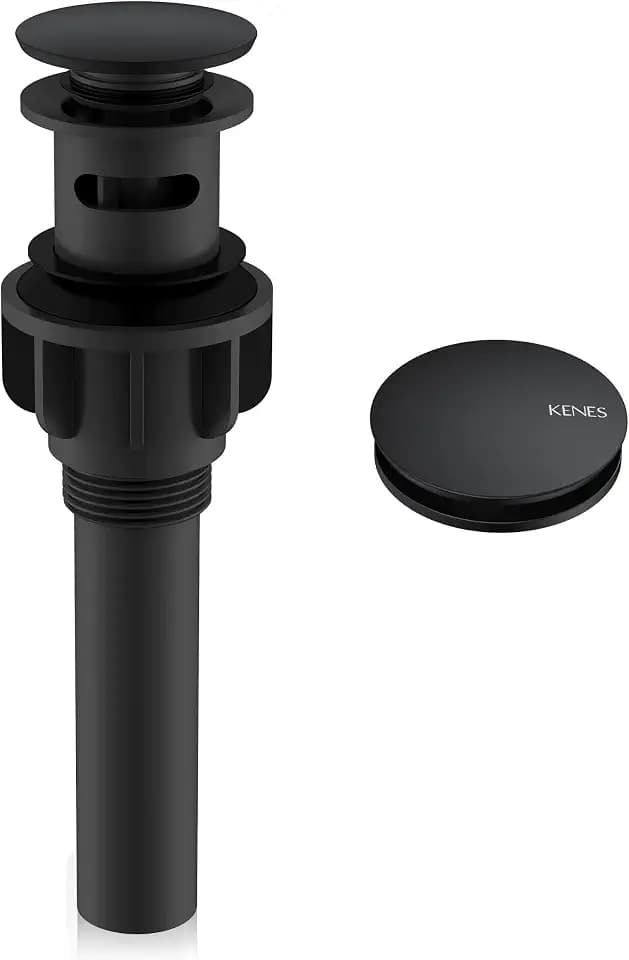 KENES Pop Up Bathroom Sink Drain with Overflow, Matte Black Pop Up Drain