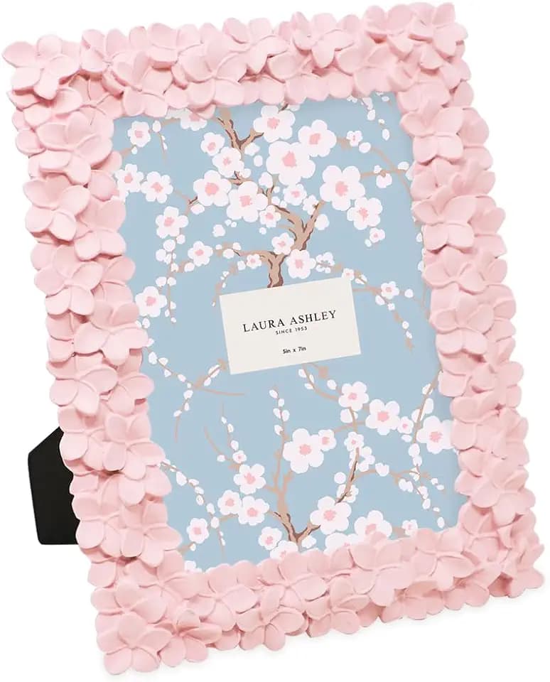 Laura Ashley 5x7 Pink Flower Textured Hand-Crafted Picture Frame w/Easel