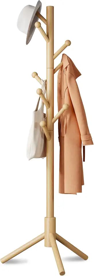 8-Hook Freestanding Coat Rack 3 Heights Safe Round Tips Nature