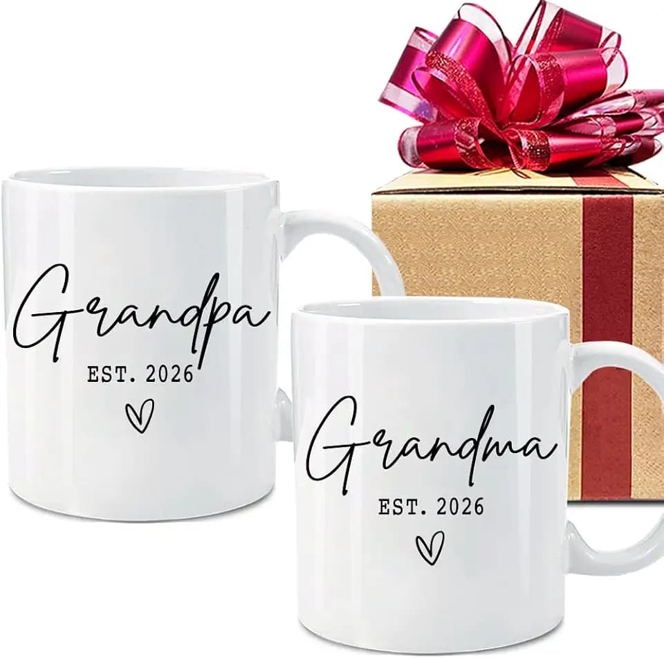 EST 2026 New Grandparents Mugs Set Gift for Couples, EST 2026 Grandpa & Grandma Mugs Set, Mothers Day Fathers Day Gift, Pregnancy Reveal Announcement Mug Gifts, Baby Reveal Surprise Publicity Gifts