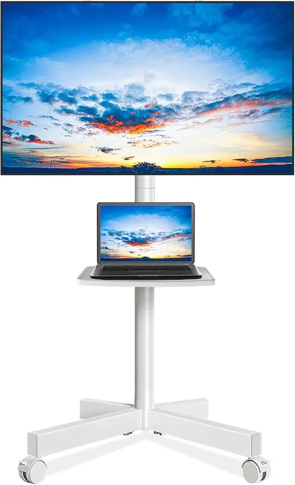 Rfiver Mobile TV Stand for 23-65 Inch Flat/Curved TVs up to 88 lbs White