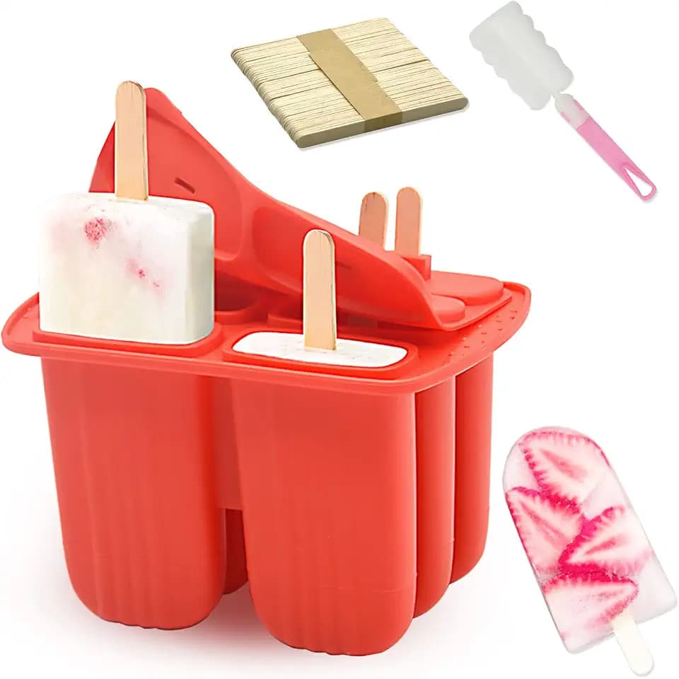 6 Pieces Silicone Popsicle Molds,Easy-Release Bpa-Free,Ice Pop Mold Ice Cream Molds For Kids,With 50 Pcs Popsicle Sticks+Cleaning Brush(Red)