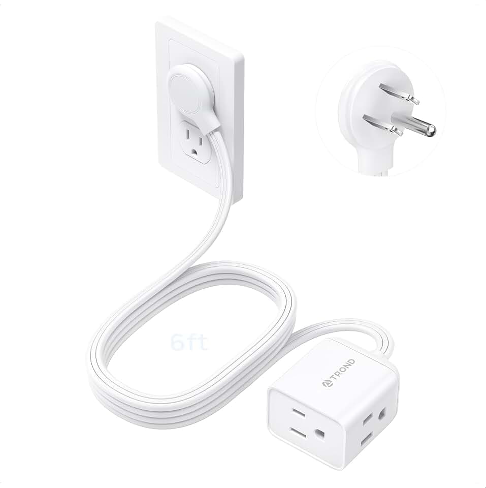 TROND Rightward Flat Plug Extension Cord 6ft for Small Tight Spaces, White
