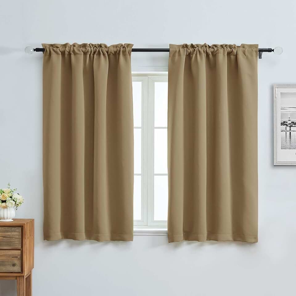Aiyufeng Taupe Short Blackout Curtains for Bedroom 54 Inches Long 2 Panels Set, Solid Thermal Insulated, Energy Saving Window Treatment Curtains Blackout Drapes, W40 x L54 Inch, Taupe
