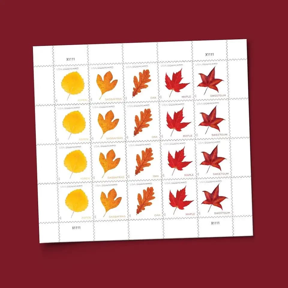 Vibrant Leaves 2025 Postcard Rate (Sheet of 20) Non-denominated Mail-Use Postage Stamps