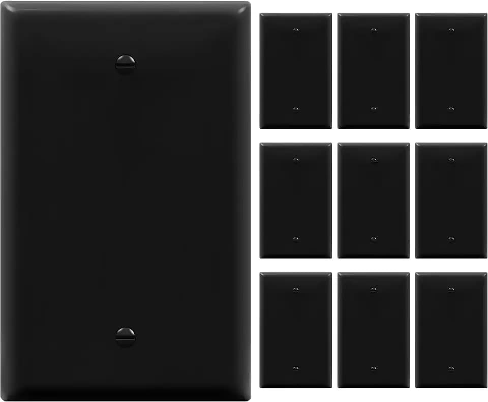 ENERLITES 10 Pack Mid-Size Blank Wall Plate Cover, No Device, 1-Gang, Black