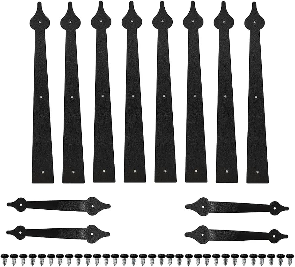 ZEKOO 12 pcs Steel Decorative Garage Door Hinges Handles Iron Hardware Kit Color Black (Not Magnetic)…