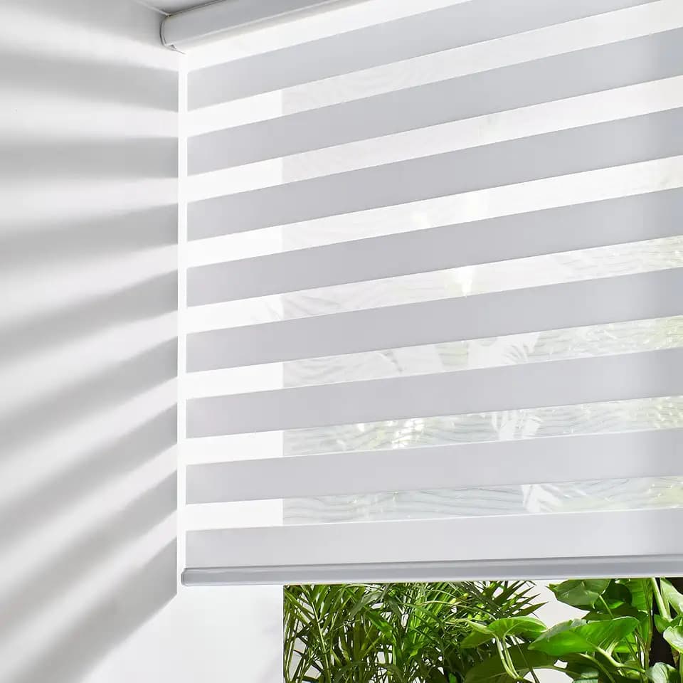 Persilux Cordless Zebra Blinds for Windows (59" W X 47" H, White) Free-Stop Dual Layer Roller Windows Shades for Day and Night, Light Filtering Sheer Shades for Home, Bedroom, Easy to Install