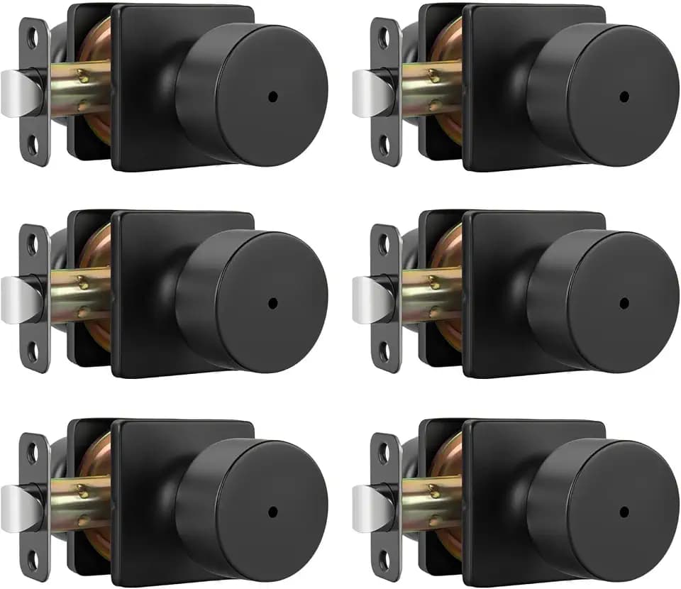 Goldenwarm Matte Black Door Knobs Interior, Privacy Bedroom Door Knob with Lock, Black Interior Door Knobs Bathroom 6 Pack