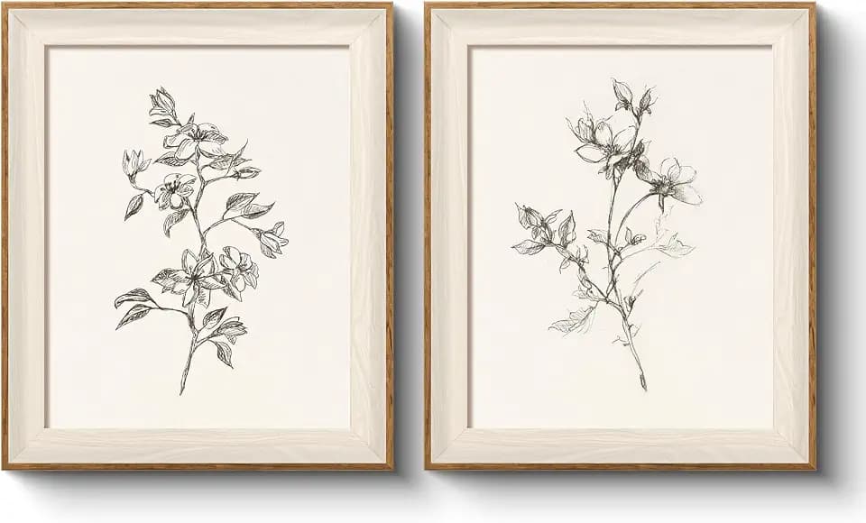 VIYYIEA Framed Modern Sketch Wildflower Botanical Wall Art Set, 10×12 Inch