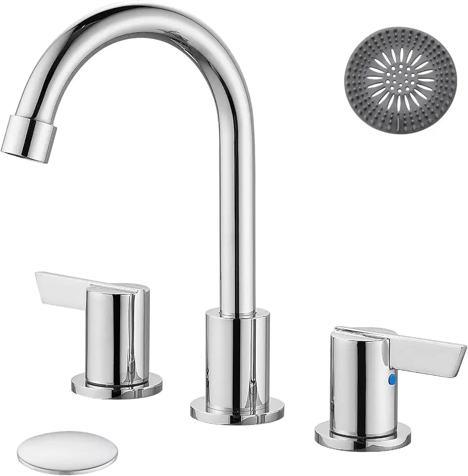 Bathroom Sink Faucet 3 Hole, 8 Inch Widespread, Polish Chrome