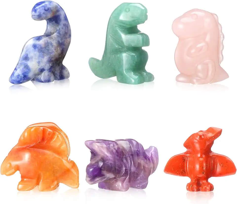Seenelling 6 PC Crystal Dinosaur Figurines Crystal Animal Sculptures Decor