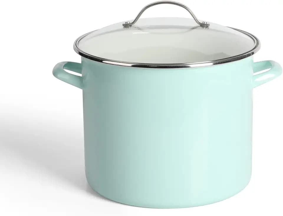 Martha Stewart Thayer 12-Quart Enamel on Steel Scratch-Resistant Stock Pot with Lid – Martha Blue – Durable Large Capacity Pot for Soups, Stews & Boiling