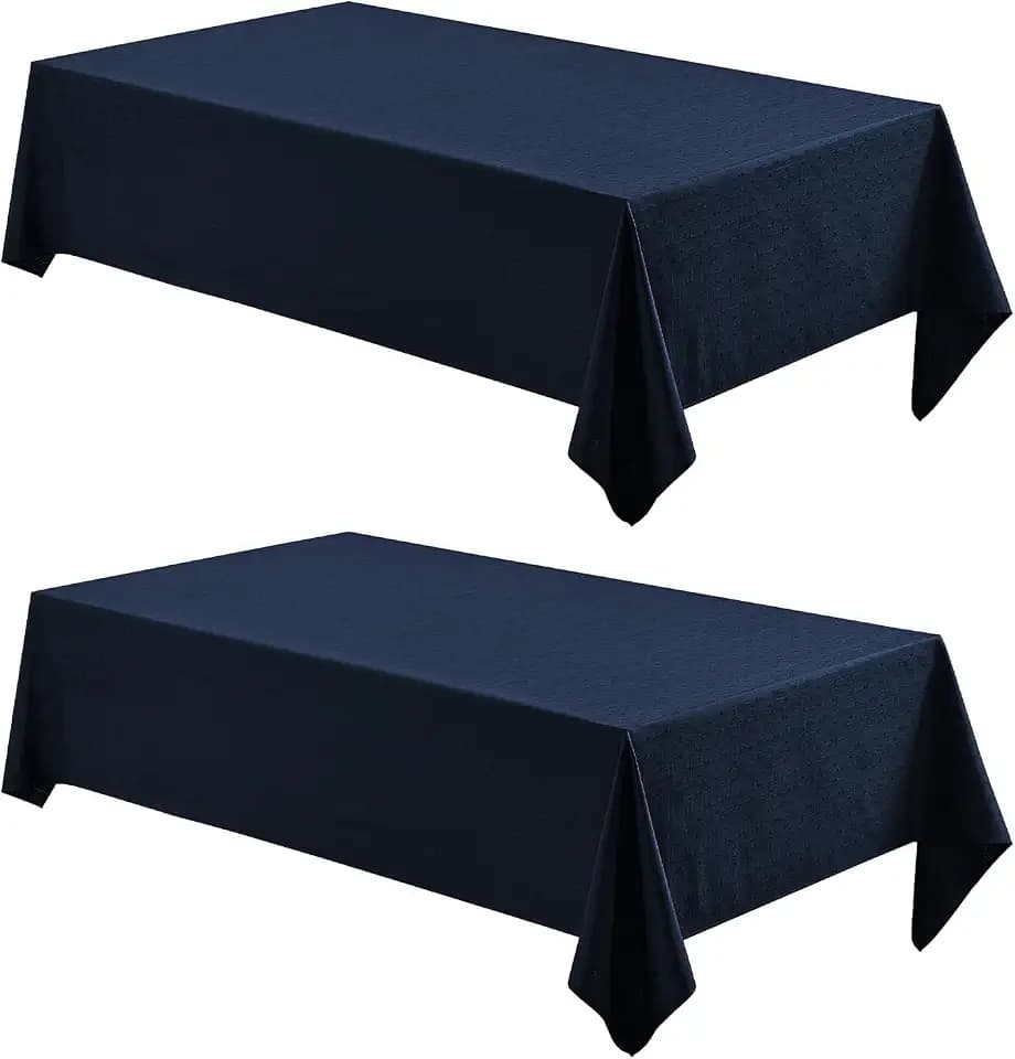 Veblandy 2 Pack Rectangle Tablecloth, 52x70 inch, Water Resistant Wrinkle Free Linen Textured Table Cloth Washable, Decorative Fabric Table Cover for Dining, Party and Camping, Navy Blue