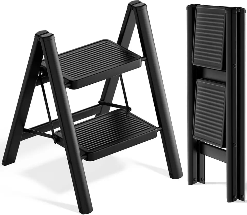 SOLADDER 2 Step Ladder, Folding Step Stool, Lightweight Stepladder, Black