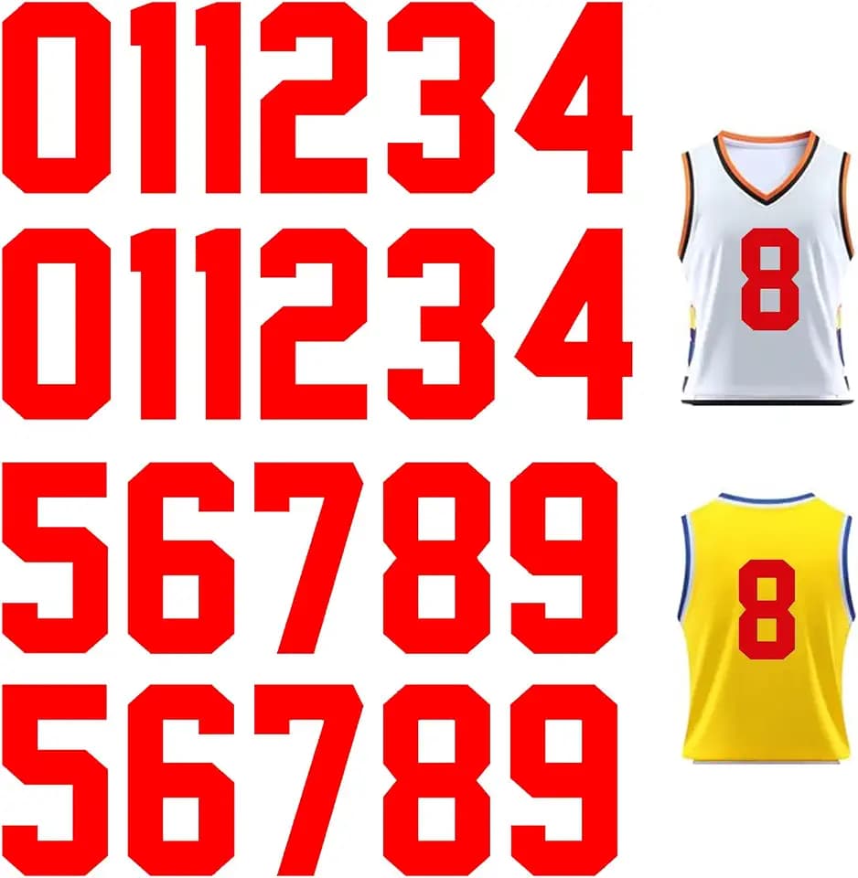 22 Pieces Heat Transfer Numbers 0 to 9 Jersey Numbers Soft Iron on Numbers for Team Uniform Sports T Shirt Football Basketball Baseball (Red-22Pcs, 8 Inch)