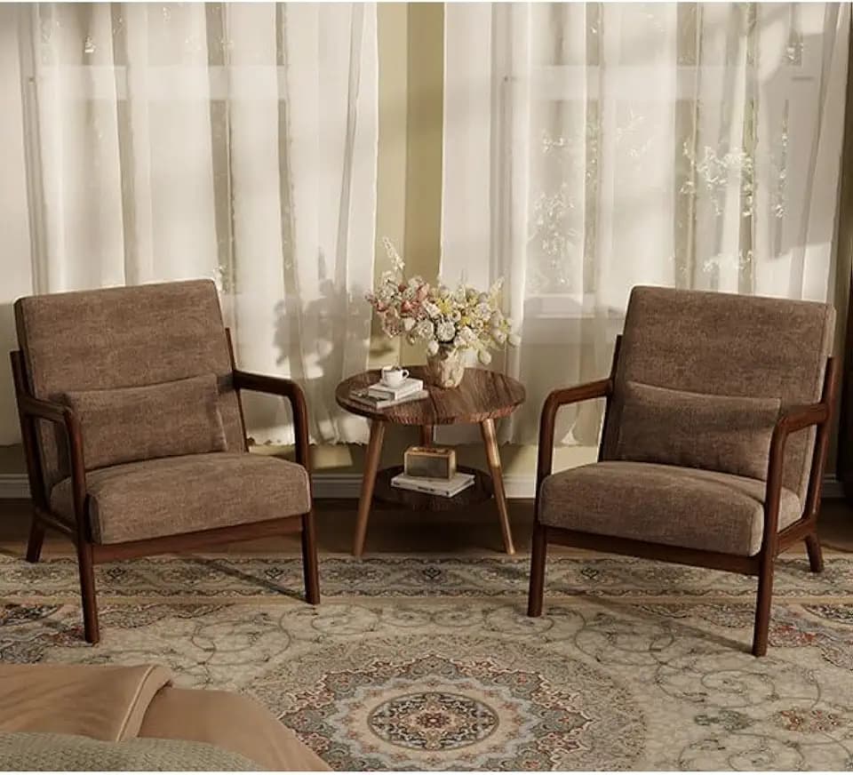 Garvee Mid Century Accent Chair Set of 2, Armchair with Lumbar Pillow