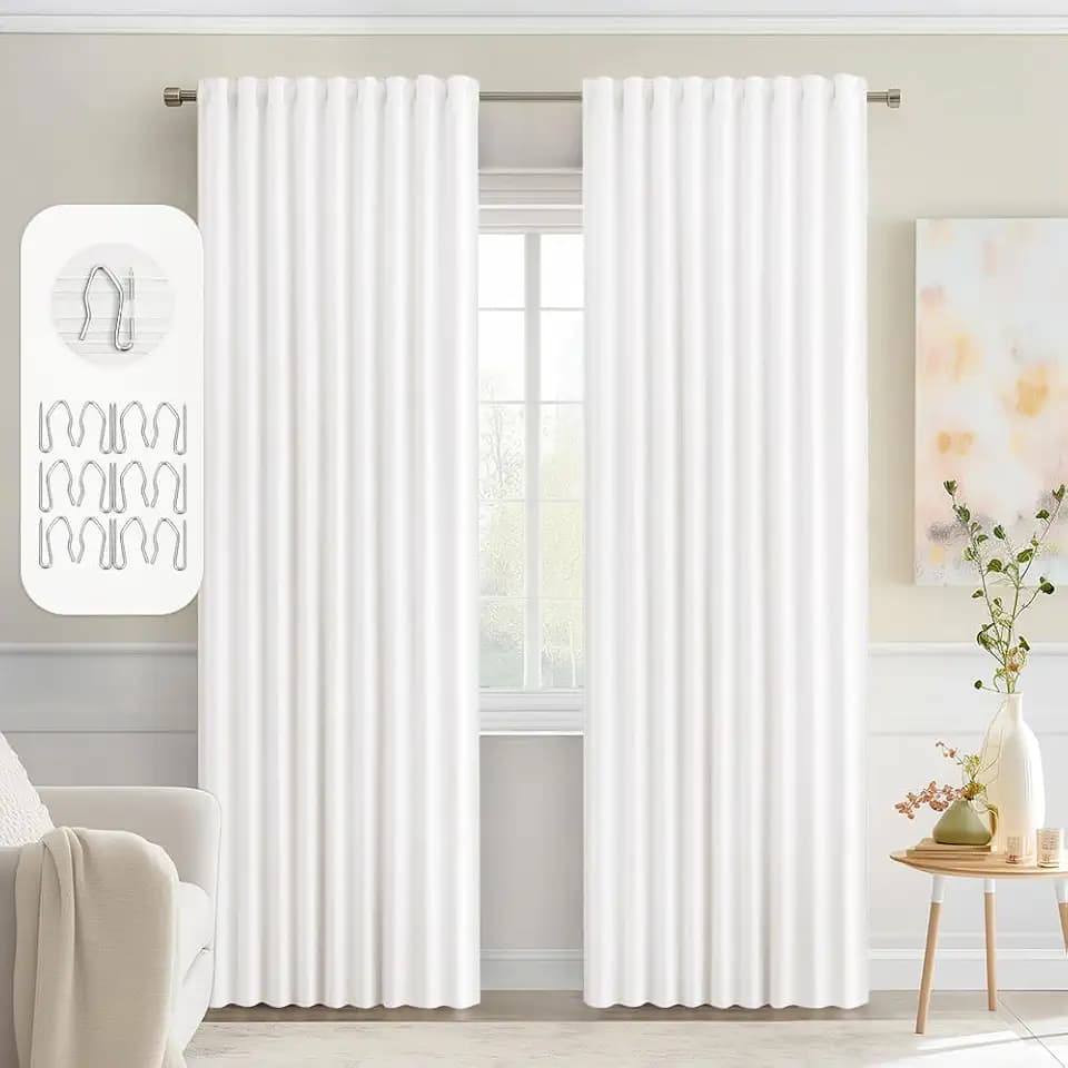 MIULEE Pure White Back Tab Blackout Curtains 52x84 Inch Length 2 Panels Set