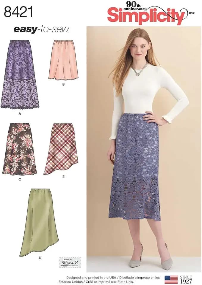 Simplicity US8421U5 Easy to Sew Women's Standard Fit and Asymmetrical Skirt Sewing Patterns, Sizes 16-24