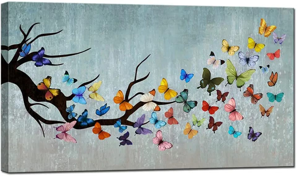 sechars Vintage Wall Art Canvas Colorful Butterfly Paintings Art Prints Butterflies Artwork Framed for Home Bedroom Dining Room Wall Decoration Ready to Hang 20x36