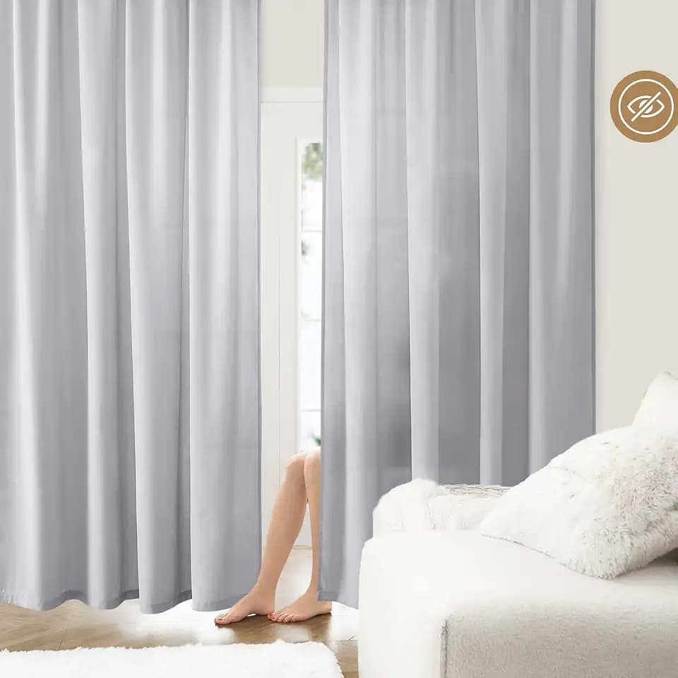 HOMEIDEAS Non-See-Through Light Grey Privacy Sheer Curtains, 52 X 54 Inches