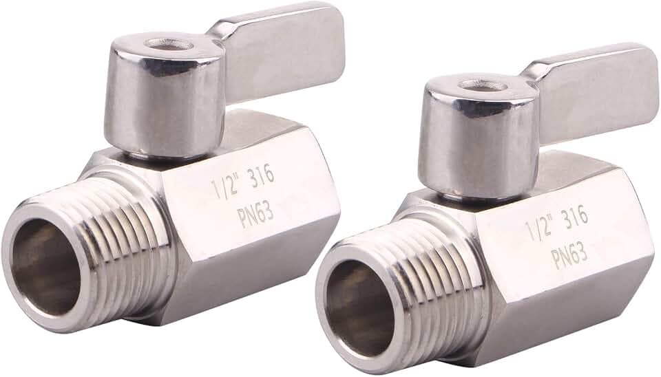 DERNORD 1/2" Stainless Mini Ball Valve Female x Male NPT Thread with Stainless Steel Handle Pack of 2
