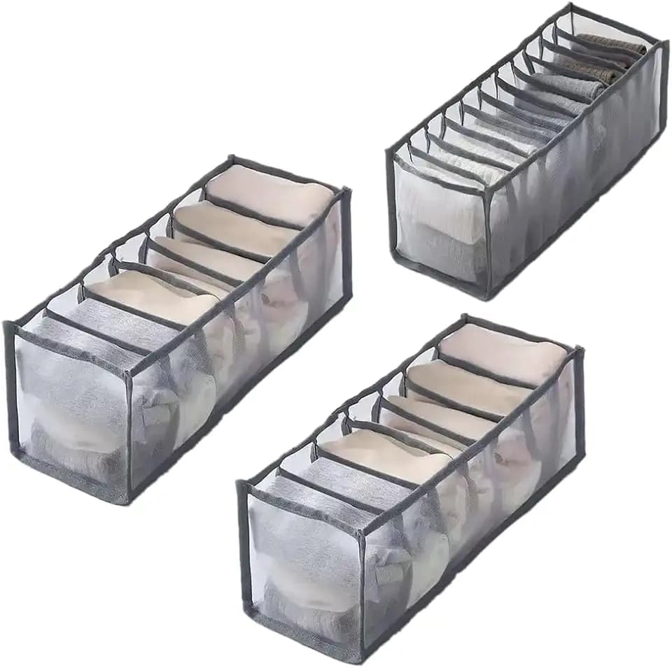 Clothing Storage Set for Socks, Underwear, Gray, 3PCS