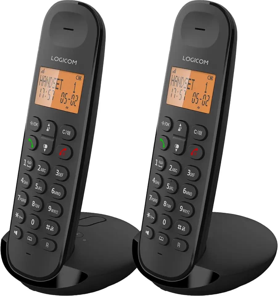 Logicom - Iloa 255T - DECT Schnurlostelefon Duo mit Anrufbeantworter – 15 Min Aufnahme – 2 Mobilteile – Freisprechfunktion – 300 m Reichweite – 90h Standby – Schwarz