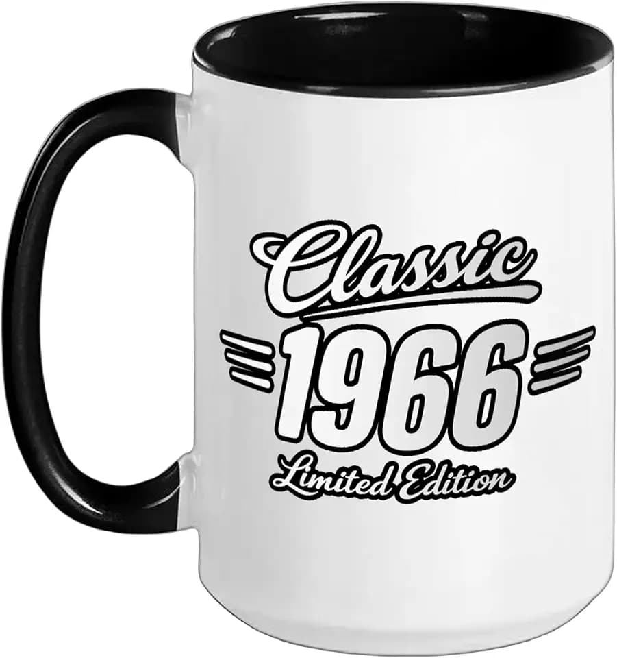 60th Birthday Man Woman 60 Years 1966 Decorative Gift Funny Ceramic Mug, Black/White, 15oz