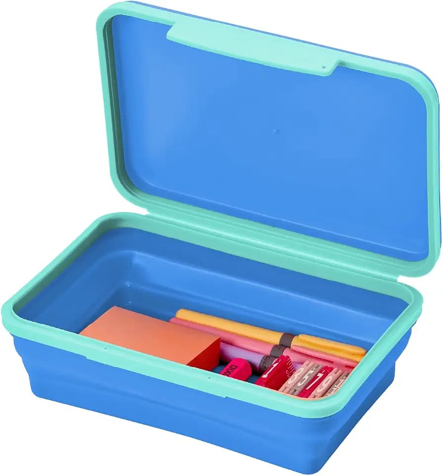 LockerMate by Bostitch Flexi Storage Box with Lid, Collapsible Pencil Case Design for Craft and School Supplies, Blue