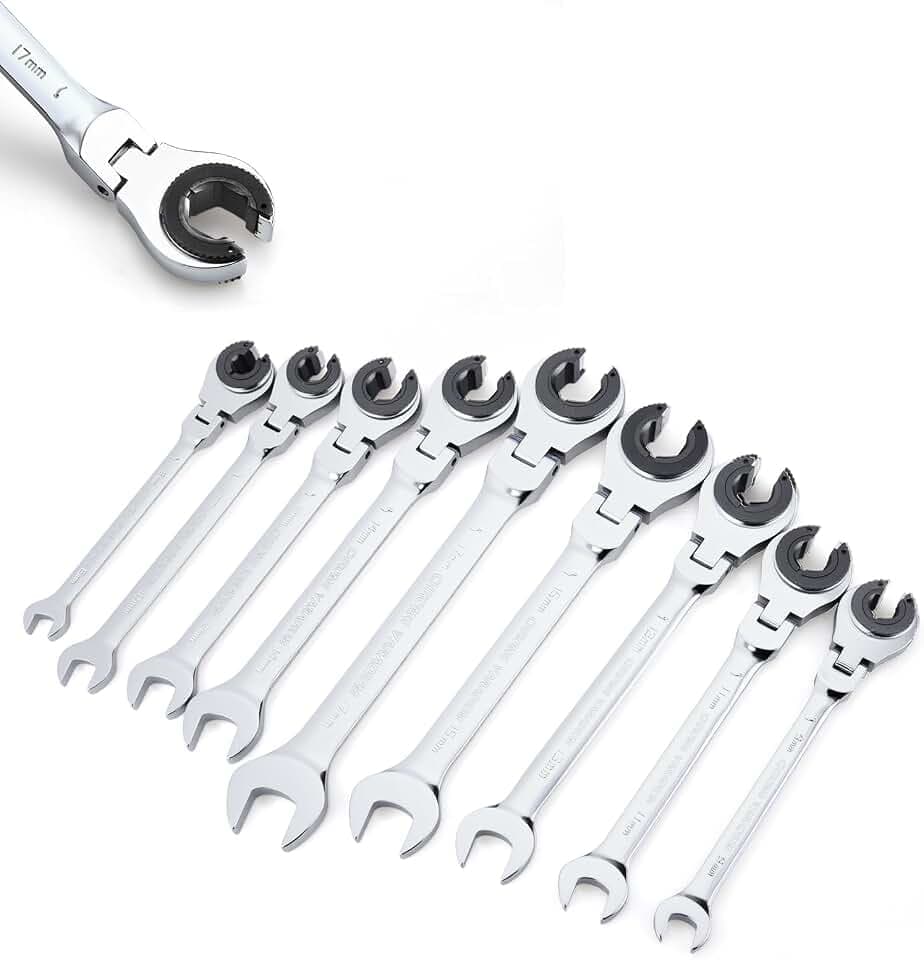 Metric Tubing Combination Ratcheting Wrench Set 9pcs 8-17mm Flex-Head
