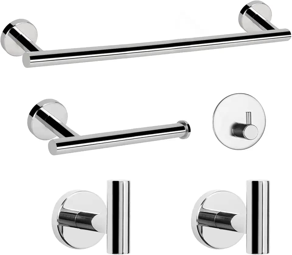 NearMoon Bathroom Hardware Set SUS 304 Thicken Stainless Steel-Towel Bar Set Include 20" Towel Rod, Toilet Paper Holder, Multifunctional Hooks Bathroom Accessories (Chrome Finish, 5 Pcs)
