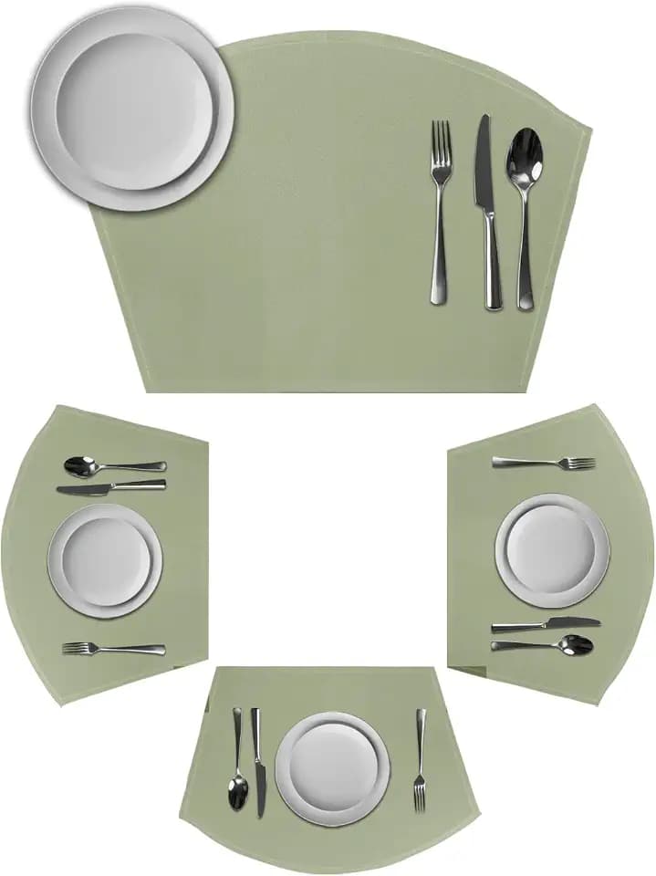 Sage Green Placemats Set of 4 for Dining Table, Woven Round Table Placemats, Farmhouse Sage Green Decor Table Mats Washable Wedge Placemat Indoor/Outdoor Patio Kitchen Décor